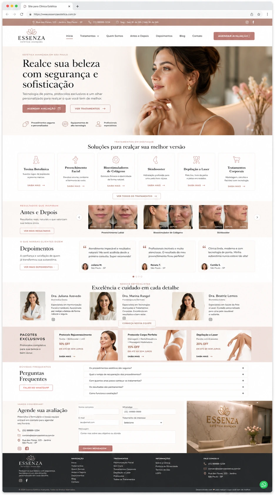 Site para clínica de estética com apresentação de procedimentos e agendamento, feito pela Nidhi Tecnologia