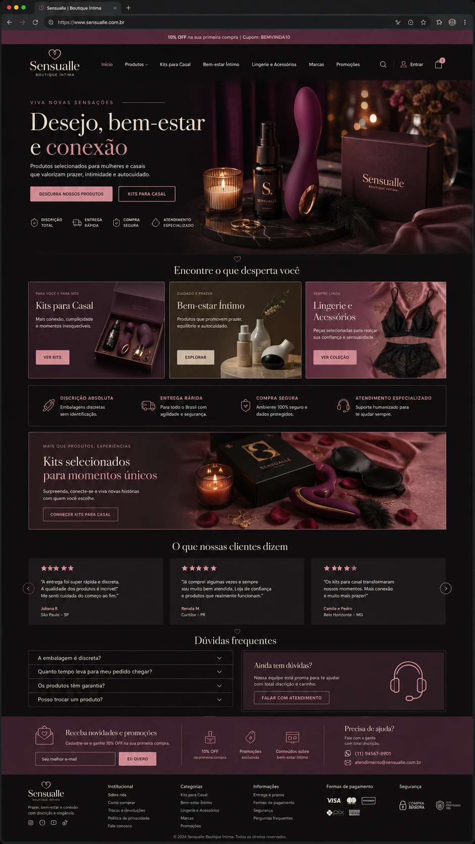 Site de e-commerce para loja de lingerie e bem-estar, criado pela Nidhi Tecnologia