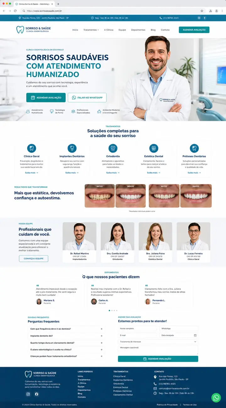 Site profissional para clínica odontológica com foco em captação de pacientes, feito pela Nidhi Tecnologia